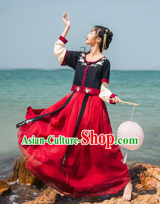 Traditional Chinese Song Dynasty Palace Princess Costume Blouse and Dress Complete Set, Elegant Hanfu Embroidered Clothing China Ancient Dress for Women