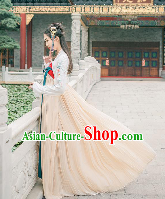 Traditional Chinese Tang Dynasty Palace Princess Costume Complete Set, Elegant Hanfu Clothing Embroidered Dress, Chinese Ancient Princess Clothing for Women