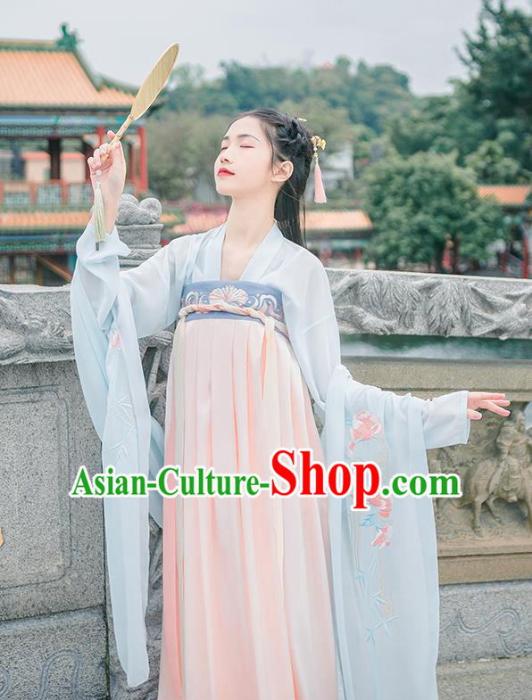 Traditional Chinese Tang Dynasty Imperial Princess Costume, Elegant Hanfu Clothing Chinese Ancient Young Lady Embroidered Ru Dress for Women