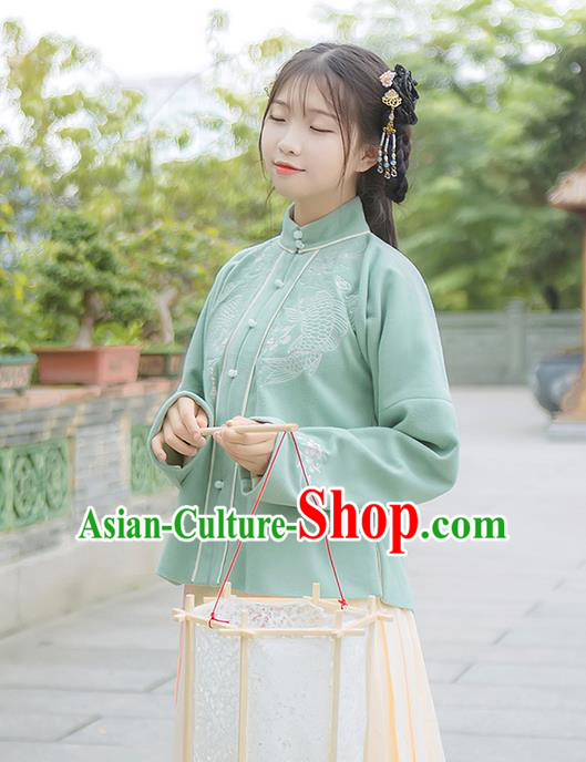 Traditional Chinese Ming Dynasty Young Lady Costume, Elegant Hanfu Clothing Embroidered Stand Collar Blouse, Chinese Ancient Princess Clothing for Women