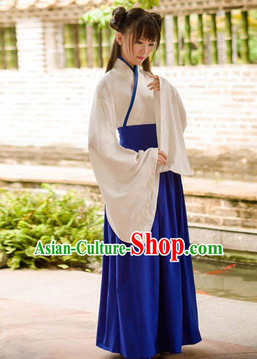 Traditional Chinese Han Dynasty Palace Princess Costume, Elegant Hanfu Clothing Blue Middle-Skirt, Chinese Ancient Princess Clothing for Women