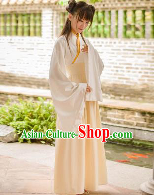Traditional Chinese Han Dynasty Palace Princess Costume, Elegant Hanfu Clothing Beige Middle-Skirt, Chinese Ancient Princess Clothing for Women