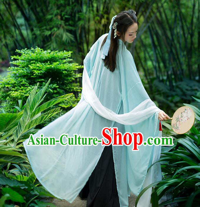 Traditional Chinese Tang Dynasty Palace Princess Costume, Elegant Hanfu Clothing Chiffon Green Wide Sleeve Cardigan, Chinese Ancient Princess Clothing for Women