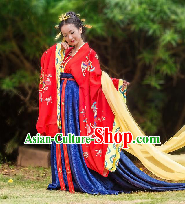Traditional Chinese Tang Dynasty Palace Empress Wedding Costume Complete Set, Elegant Hanfu Clothing Bride Embroidered Dress, Chinese Ancient Imperial Consort Clothing for Women