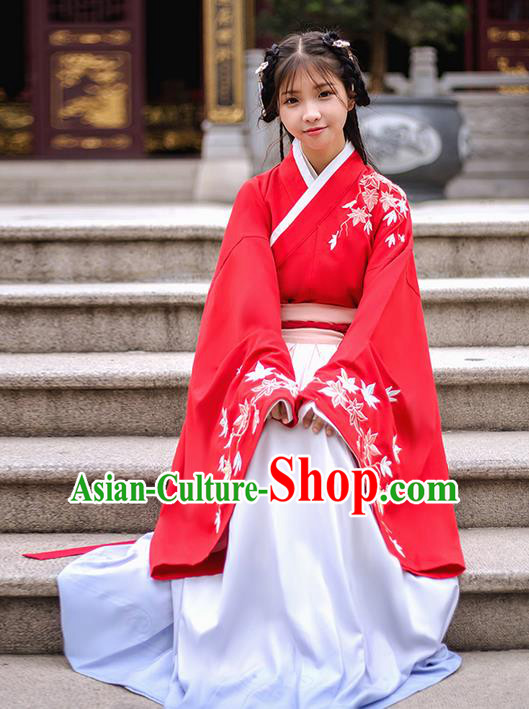 Traditional Chinese Han Dynasty Palace Princess Costume, Elegant Hanfu Clothing Embroidered Maple Leaf Blouse, Chinese Ancient Princess Clothing for Women