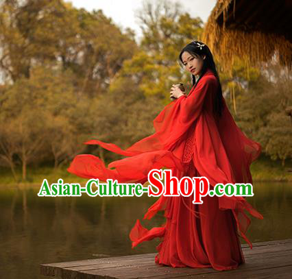 Traditional Chinese Swordswoman Costume, Elegant Hanfu Clothing Ancient Chinese Heroine Red Dress for Women