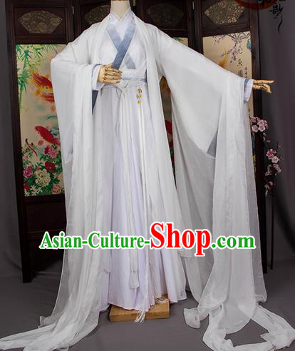 Traditional Chinese Han Dynasty Palace Lady Costume, Elegant Hanfu Cosplay Imperial Princess Clothing Ancient Chinese White Dress for Women