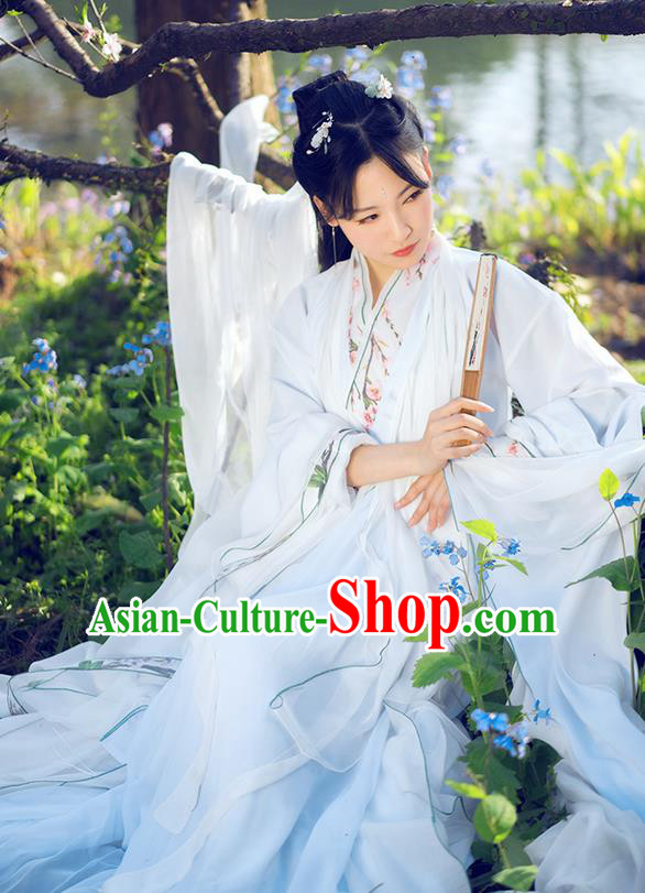 Traditional Chinese Han Dynasty Swordswoman Costume, Elegant Hanfu Cosplay Peri Clothing Ancient Chinese Princess Embroidered Peach Blossom Dance Dress for Women