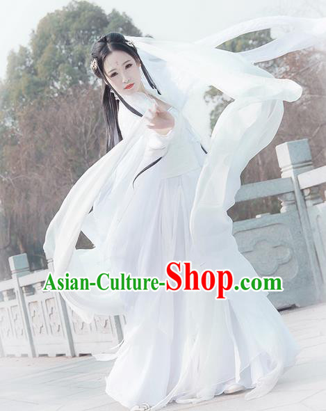 Traditional Chinese Han Dynasty Swordswoman Costume, Elegant Hanfu Cosplay Peri Clothing Ancient Chinese Little Dragon Maiden Dance Dress for Women