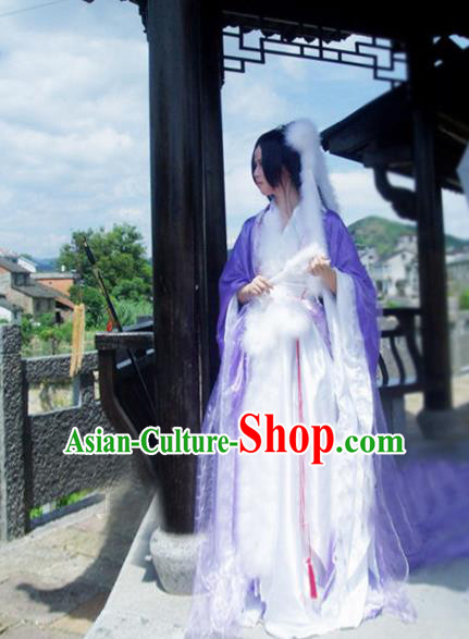 Traditional Chinese Cosplay Imperial Consort Costume, Chinese Ancient Hanfu Han Dynasty Imperial Princess Purple Dance Dress Clothing for Women