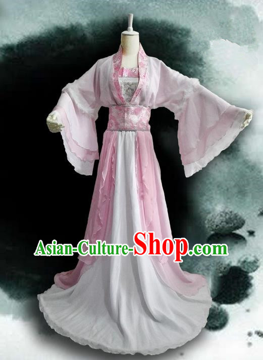 Traditional Chinese Cosplay Nobility Lady Costume, Chinese Ancient Hanfu Tang Dynasty Imperial Princess Pink Dress Clothing for Women