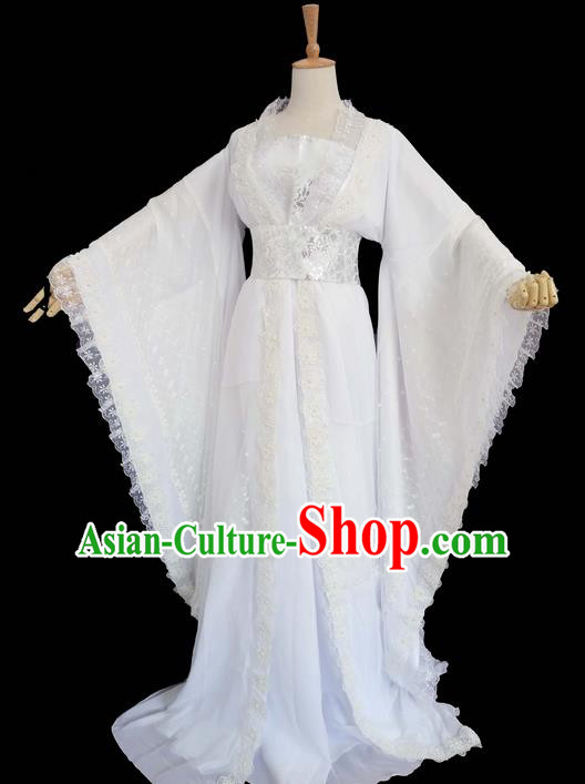 Traditional Chinese Han Dynasty Imperial Princess Costume, Elegant Hanfu Clothing Blouse and Skirts, Chinese Ancient Young Lady Embroidered White Lace Dress for Women