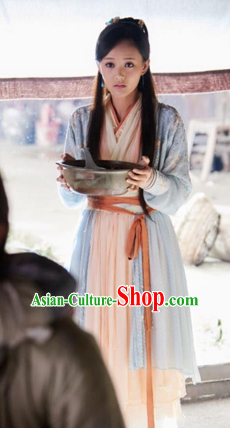 Traditional Ancient Chinese Swordswoman Costume and Headwear Complete Set, The Legend of the Condor Heroes Chinese Song Dynasty Heroine Huang Rong Hanfu Clothing for Women