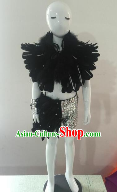 Top Grade Compere Professional Performance Catwalks Costumes, Traditional Brazilian Rio Carnival Samba Opening Dance Feather Swimsuit Clothing for Kids