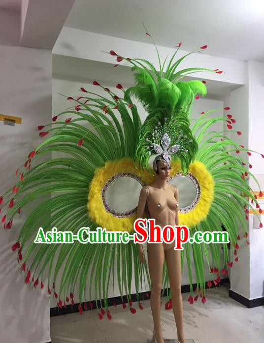 Top Grade Professional Performance Catwalks Feather Dance Costume, Stage Show Brazil Parade Giant Wings and Big Hair Accessories Decorations for Women