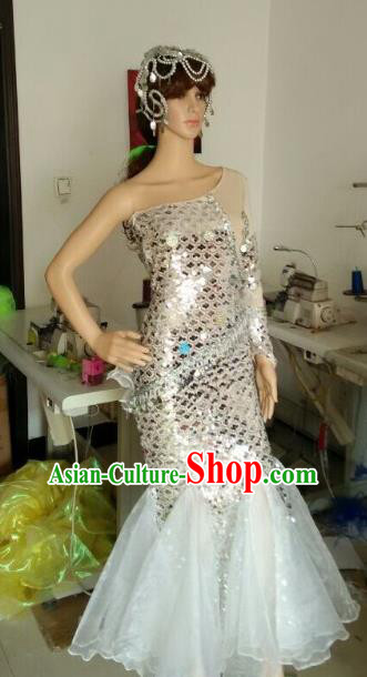 Top Grade Professional Performance Catwalks Costumes, Stage Show Brazil Carnival Samba Dance White Clothing for Women