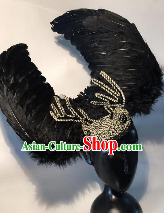 Top Grade Chinese Theatrical Headdress Traditional Ornamental Black Feather Headwear, Brazilian Carnival Halloween Occasions Handmade Deluxe Headpiece for Women