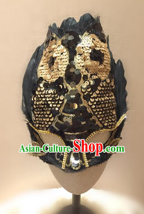 Top Grade Chinese Theatrical Traditional Ornamental Golden Paillette Mask, Brazilian Carnival Halloween Occasions Handmade Vintage Mask for Men