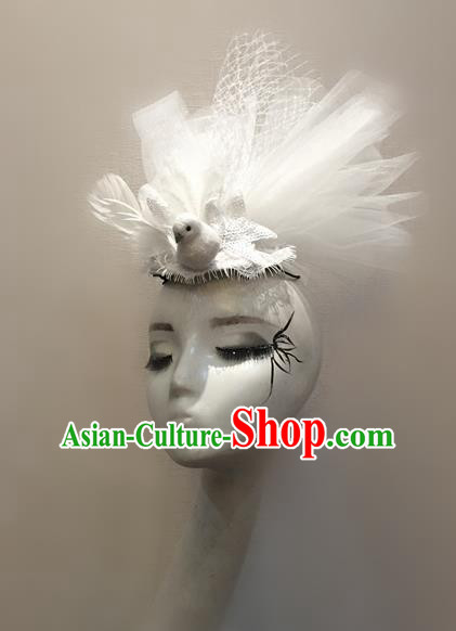 Top Grade Chinese Theatrical Traditional Ornamental Headwear, Brazilian Carnival Halloween Occasions Handmade Vintage White Veil Hair Accessories for Women