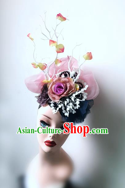 Top Grade Asian Headpiece Headdress Ornamental Silk Flowers Hair Accessories, Brazilian Carnival Halloween Occasions Handmade Miami Veil Headwear for Women