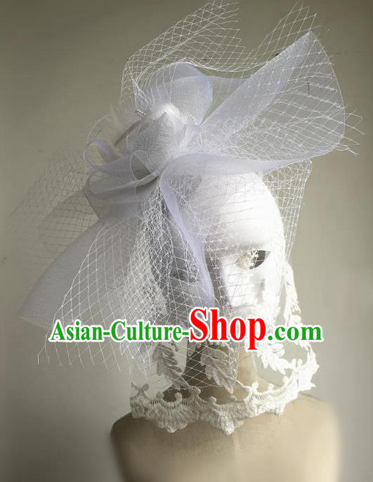 Top Grade Asian Headpiece Headdress Ornamental Hair Accessories, Brazilian Carnival Halloween Occasions Handmade Miami Bride White Veil Headwear for Women