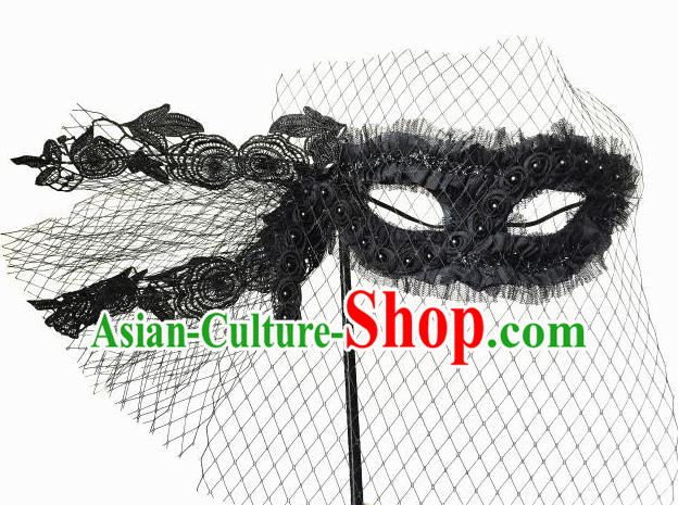 Top Grade Asian Headpiece Headdress Ornamental Lace Mask, Brazilian Carnival Halloween Occasions Handmade Miami Black Mask for Women