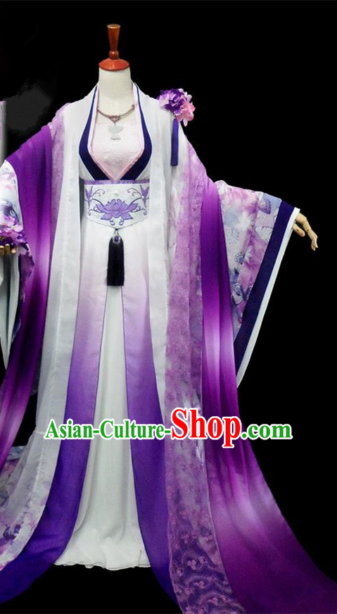 Traditional Ancient Chinese Imperial Concubine Fairy Costume, Chinese Tang Dynasty Imperial Princess Purple Dress Hanfu Embroidered Clothing for Women