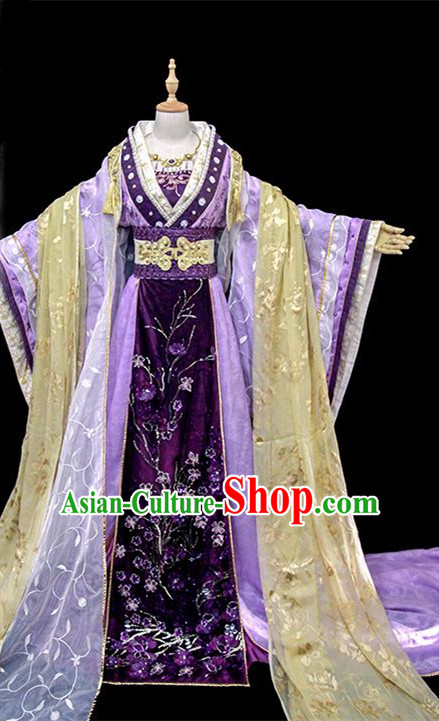 Traditional Ancient Chinese Imperial Concubine Fairy Embroidered Costume, Chinese Tang Dynasty Princess Consort Purple Dress Hanfu Clothing for Women