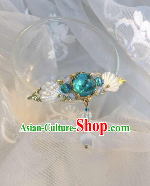 Asian Chinese Traditional Headdress Shell Hair Accessories Xiuhe Suit Hairpins, China Ancient Handmade Bride Hanfu Green Crystal Step Shake Headwear for Women
