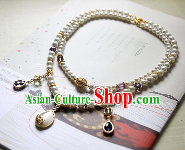 Top Grade Handmade Traditional China Accessories Necklace, Ancient Chinese Hanfu Pearl Chain for Women