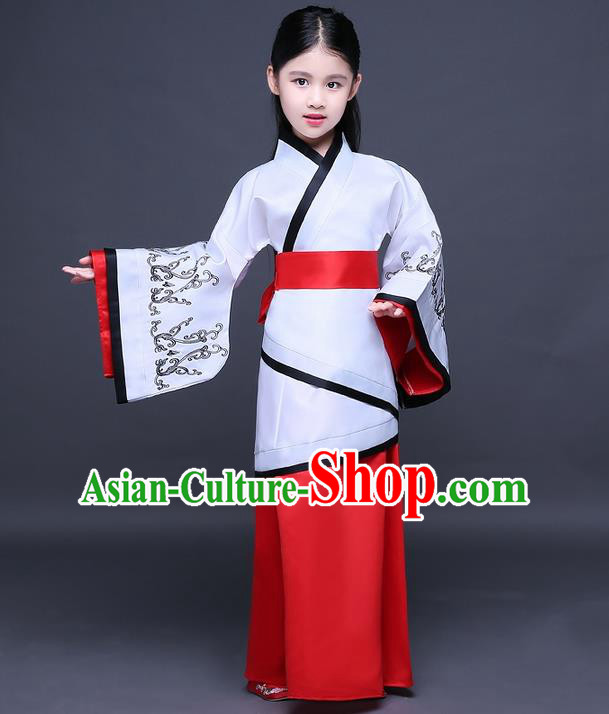 Traditional Ancient Chinese Imperial Princess Fairy Printing Costume, Children Elegant Hanfu Clothing Han Dynasty Red Curve Bottom Dress Clothing for Kids