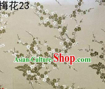 Asian Chinese Traditional Embroidery Plum Blossom Beige Silk Fabric, Top Grade Brocade Embroidered Tang Suit Hanfu Dress Fabric Cheongsam Material