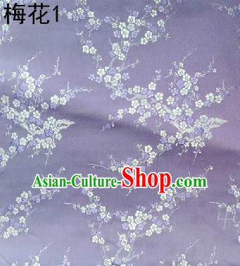 Asian Chinese Traditional Embroidery Plum Blossom Lilac Silk Fabric, Top Grade Brocade Embroidered Tang Suit Hanfu Dress Fabric Cheongsam Material