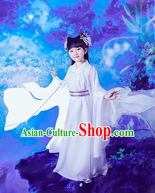 Traditional Ancient Chinese Little Girls Embroidery Wedding Costume, Children Elegant Hanfu Clothing Tang Dynasty Princess Fairy Dress Clothing for Kids