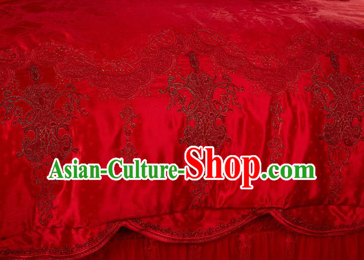 Traditional Chinese Style Wedding Bedding Article Embroidery Dragon and Phoenix Sheet and Duvet Cover Red Textile Bedding Suit