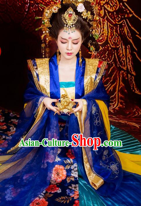 Traditional Asian Chinese Ancient Imperial Consort Costume, China Elegant Hanfu Clothing Tang Dynasty Imperial Concubine Embroidered Tailing Dress Clothing for Women