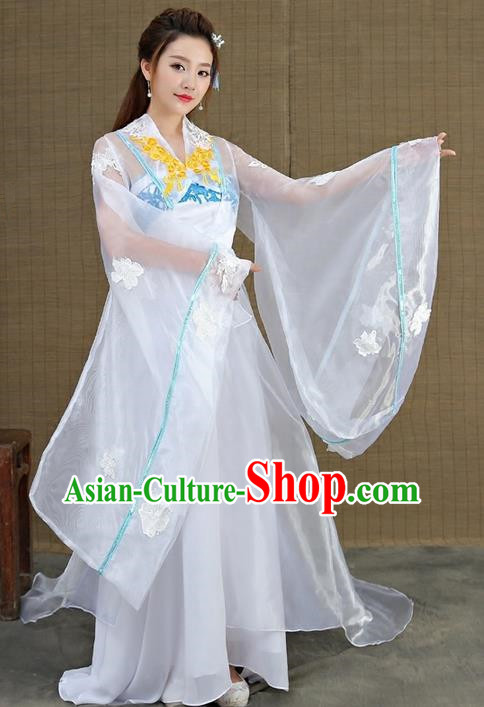 Traditional Asian Chinese Ancient Supernatural Princess Costume, China Elegant Hanfu Clothing Fairy Noble Lady Embroidered Tailing Dress Clothing