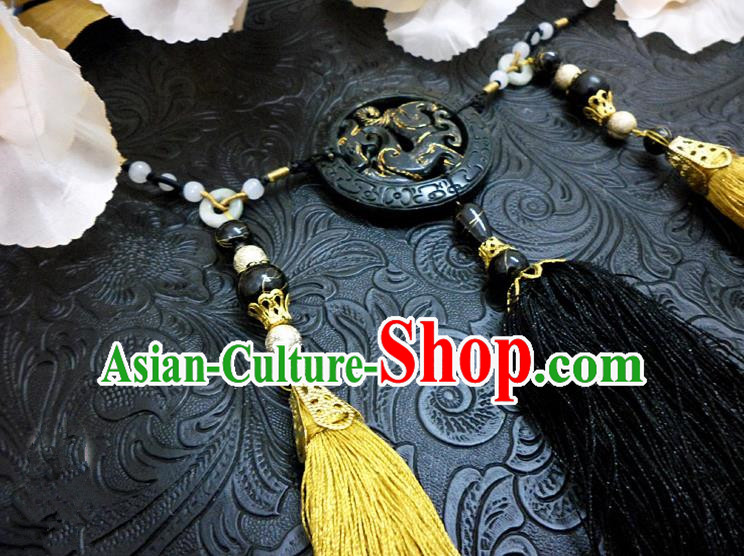 Top Grade Handmade Traditional China Handmade Jewelry Accessories Black Jade Pendant, Ancient Chinese Palace Tassel Waist Decorations for Men