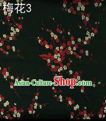 Asian Chinese Traditional Embroidery Red Plum Blossom Black Silk Fabric, Top Grade Brocade Embroidered Tang Suit Hanfu Dress Fabric Cheongsam Cloth Material
