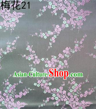 Asian Chinese Traditional Embroidery Pink Plum Blossom Grey Silk Fabric, Top Grade Brocade Embroidered Tang Suit Hanfu Dress Fabric Cheongsam Cloth Material