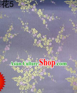 Asian Chinese Traditional Embroidery Golden Plum Blossom Lilac Silk Fabric, Top Grade Brocade Embroidered Tang Suit Hanfu Dress Fabric Cheongsam Cloth Material
