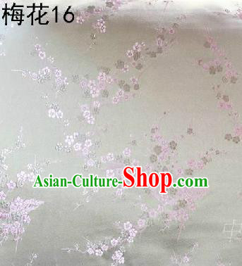 Asian Chinese Traditional Embroidery Pink Plum Blossom White Silk Fabric, Top Grade Brocade Embroidered Tang Suit Hanfu Dress Fabric Cheongsam Cloth Material