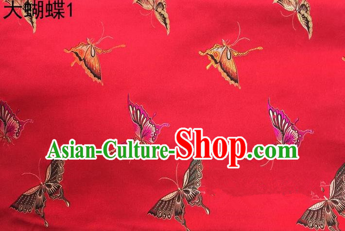 Asian Chinese Traditional Printing Colorful Butterfly Red Silk Fabric, Top Grade Brocade Satin Tang Suit Hanfu Dress Fabric Cheongsam Cloth Material