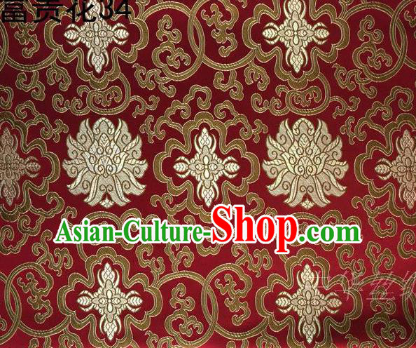 Asian Chinese Traditional Golden Riches and Honour Flowers Red Embroidered Silk Fabric, Top Grade Arhat Bed Brocade Satin Tang Suit Hanfu Dress Fabric Cheongsam Cloth Material