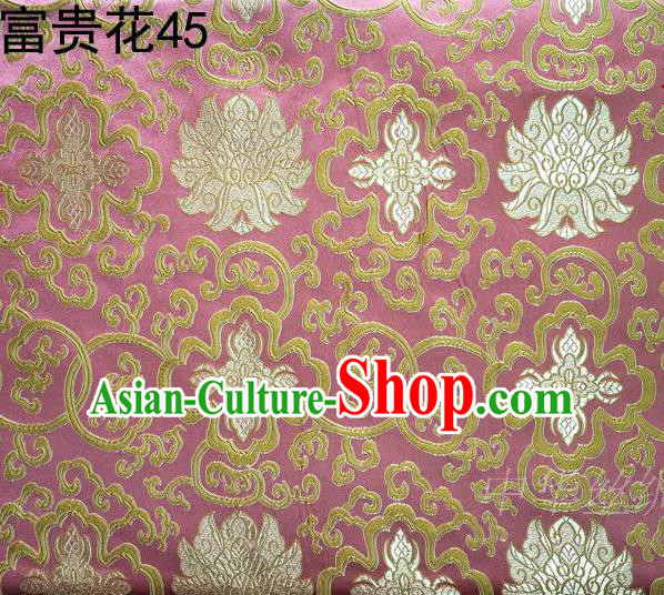 Asian Chinese Traditional Golden Riches and Honour Flowers Embroidered Pink Silk Fabric, Top Grade Arhat Bed Brocade Satin Tang Suit Hanfu Dress Fabric Cheongsam Cloth Material