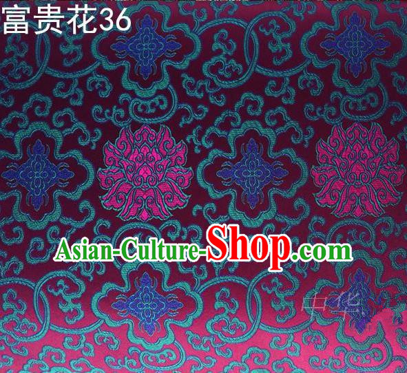 Asian Chinese Traditional Blue Riches and Honour Flowers Embroidered Rosy Silk Fabric, Top Grade Arhat Bed Brocade Satin Tang Suit Hanfu Dress Fabric Cheongsam Cloth Material