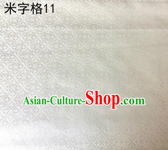 Asian Chinese Traditional Embroidery Intersected Figure White Satin Silk Fabric, Top Grade Brocade Tang Suit Hanfu Dress Fabric Cheongsam Mattress Cloth Material