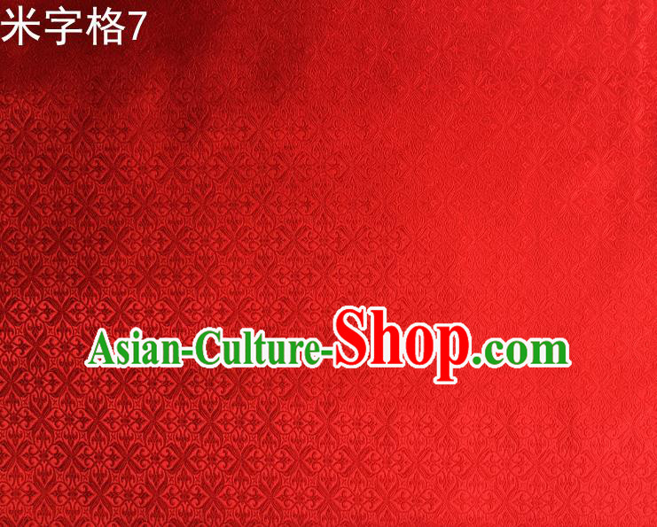 Asian Chinese Traditional Embroidery Intersected Figure Red Satin Silk Fabric, Top Grade Brocade Tang Suit Hanfu Dress Fabric Cheongsam Mattress Cloth Material