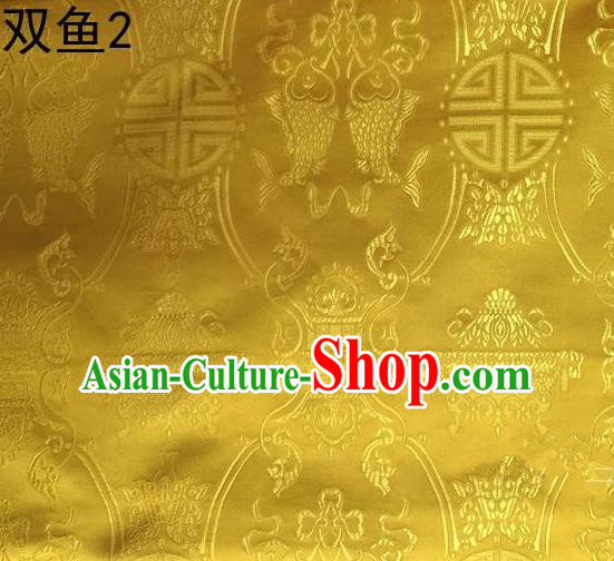 Asian Chinese Traditional Embroidery Longevity Golden Satin Silk Fabric, Top Grade Brocade Tang Suit Hanfu Princess Dress Fabric Cheongsam Mattress Cloth Material