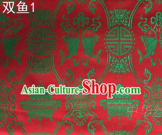 Asian Chinese Traditional Embroidery Longevity Red Satin Silk Fabric, Top Grade Brocade Tang Suit Hanfu Princess Dress Fabric Cheongsam Mattress Cloth Material